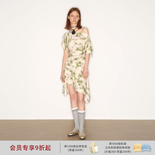 lostinecho不对称荷叶袖连衣裙