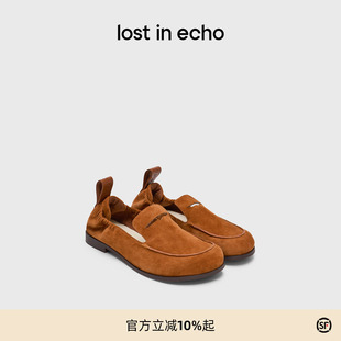 lost in echo春夏时尚简约真皮羊皮轻便舒适薄底平底乐福小皮鞋女