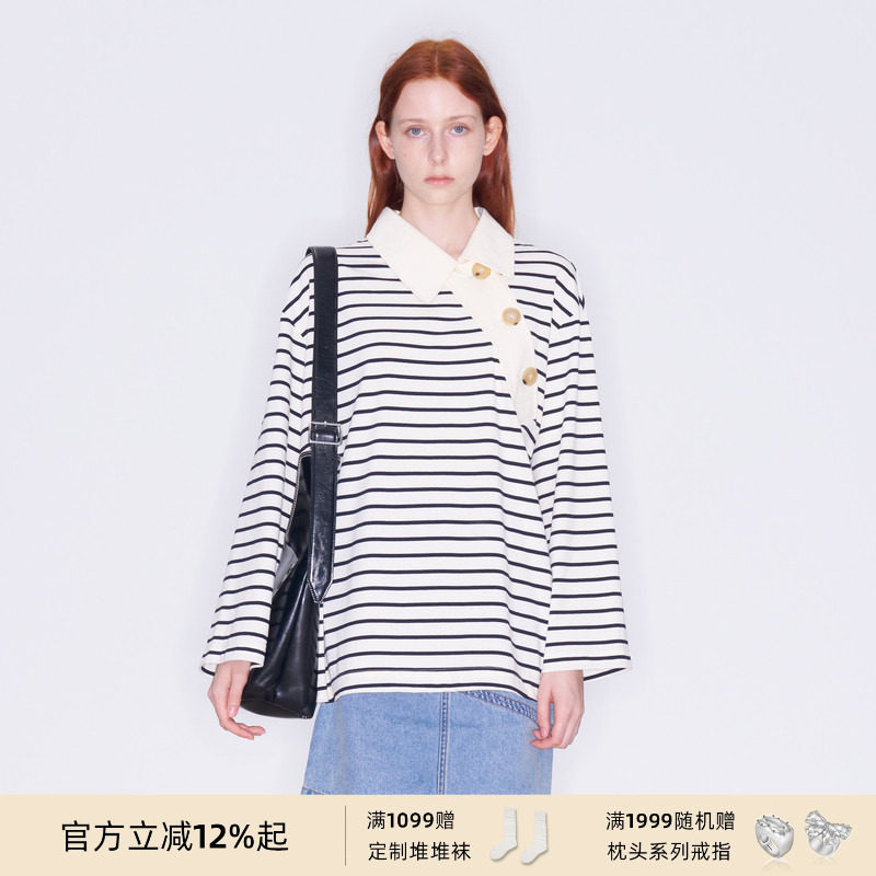 张含韵同款lost in echo2025冬季新款斜门襟休闲宽松全棉POLO衫,女装/女士精品,POLO衫,淘宝优惠券,粉丝福利购,淘宝优惠卷