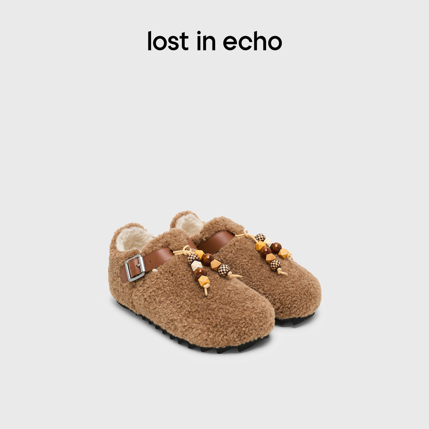 马君妍同款lost in echo2025冬季新款趣味珠串加绒雪地毛毛勃肯拖