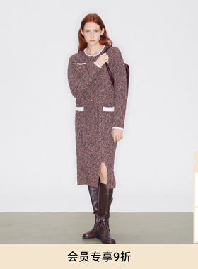 lost in echo2025冬季新款针织羊毛小香风短外套直筒开衩半身裙女