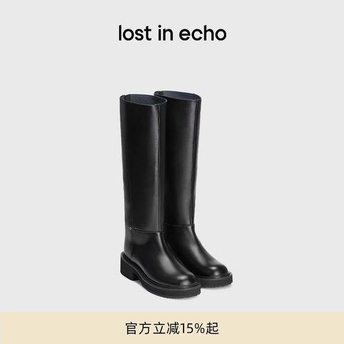 lostinecho圆头牛皮高筒骑士靴