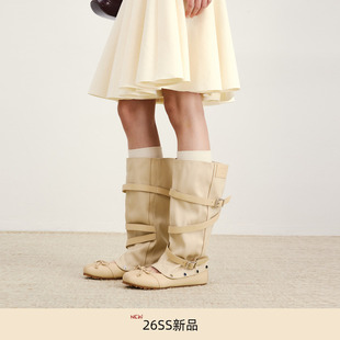 lost in echo2026春夏新款高级头层牛皮可拆卸两穿芭蕾舞鞋堆堆靴