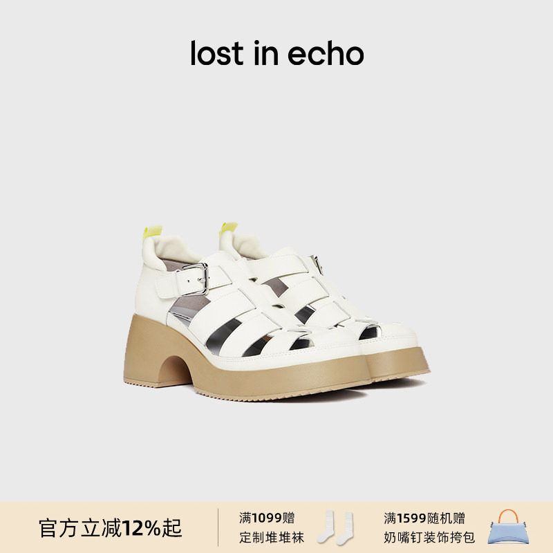 刘恋同款lost in echo夏季时尚真皮编织罗马鞋凉鞋镂空复