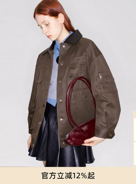 宋茜同款lost in echo日本进口巴恩风落肩圆领工装风夹克外套女