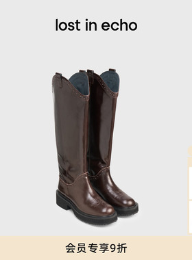 迪丽热巴同款lost in echo2025冬季新款圣诞红布洛克高筒骑士靴女