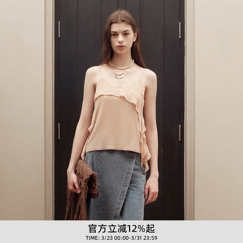 lost in echo春夏个性精致烫钻雪纺气质V领活片吊带背心