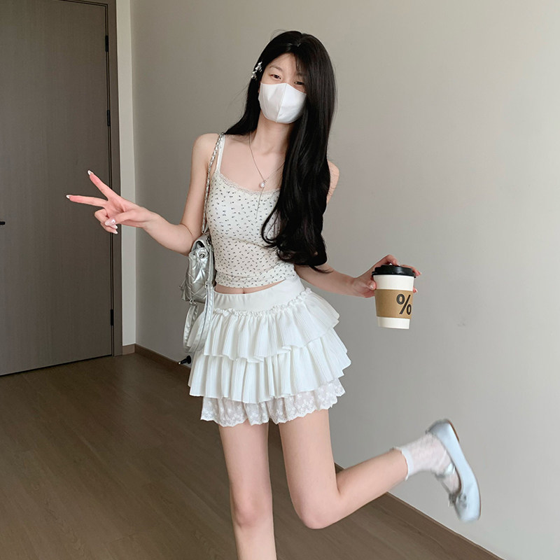 实拍夏季韩系百搭白色蛋糕半身裙女超好看荷叶边低腰A字蓬蓬短裙