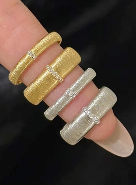 柏诗艾菲爆款宽版窄版拉丝戒指环S925纯银百搭高级气质简单不掉色