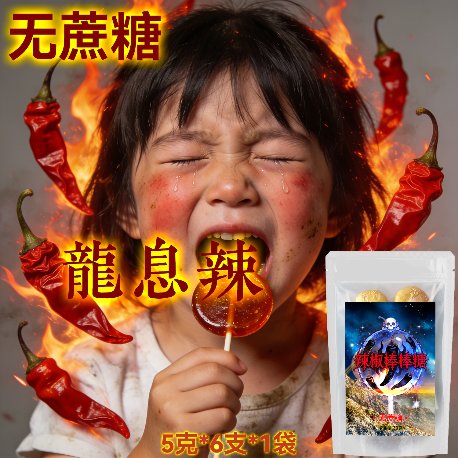 卡罗莱纳死神辣椒棒棒糖龙息辣椒荆二条整蛊恶搞糖果搞怪网红零食