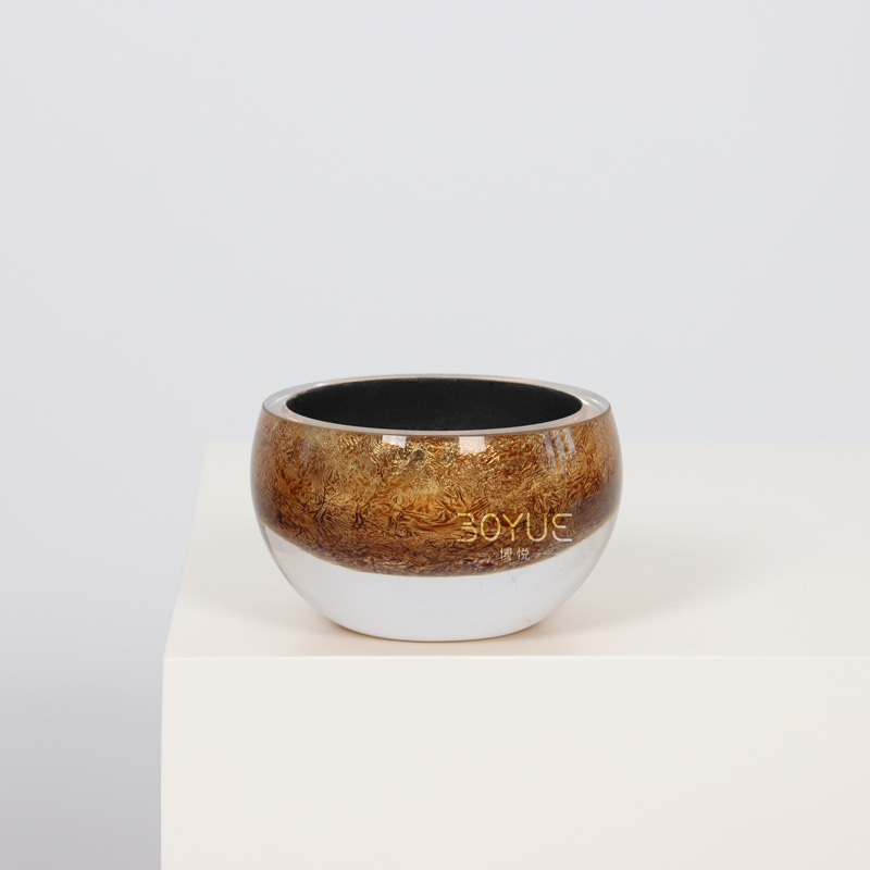 中古风鎏银轻奢透明水晶厚底琉璃