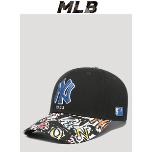 mlb帽子男女秋冬专柜正品涂鸦拼接洋基队ny棒球帽潮牌百搭鸭舌帽