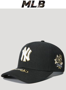 mlb棒球帽子男女黑色男士嘻哈帽硬顶刺绣专柜正品金色NY鸭舌帽