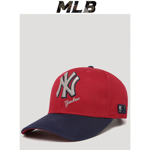 ny帽子2025年爆款女显脸小弯檐休闲圆顶红色潮专柜正品mlb棒球帽