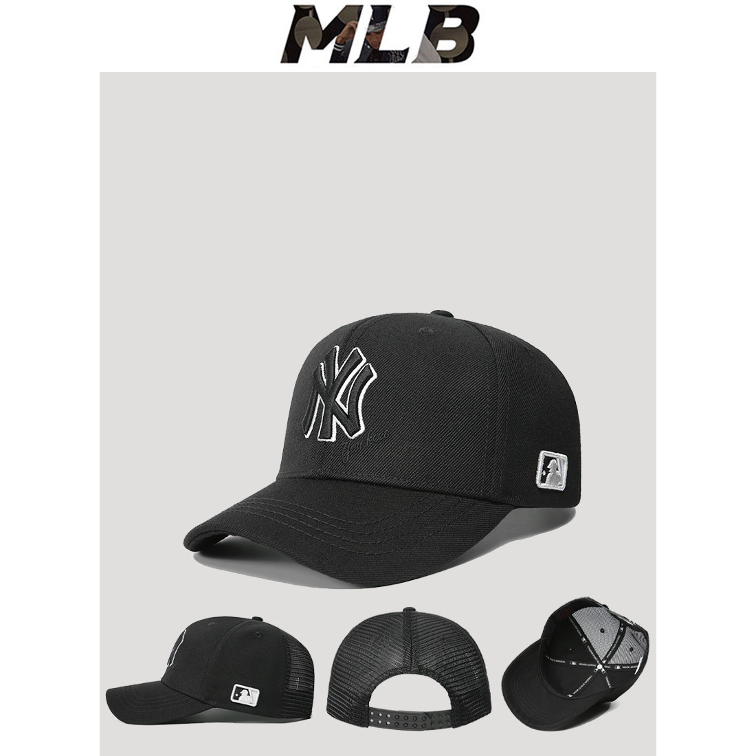 帽子显脸小适合方圆脸MLB棒球帽可调节NY帽子正品潮牌网帽鸭舌帽