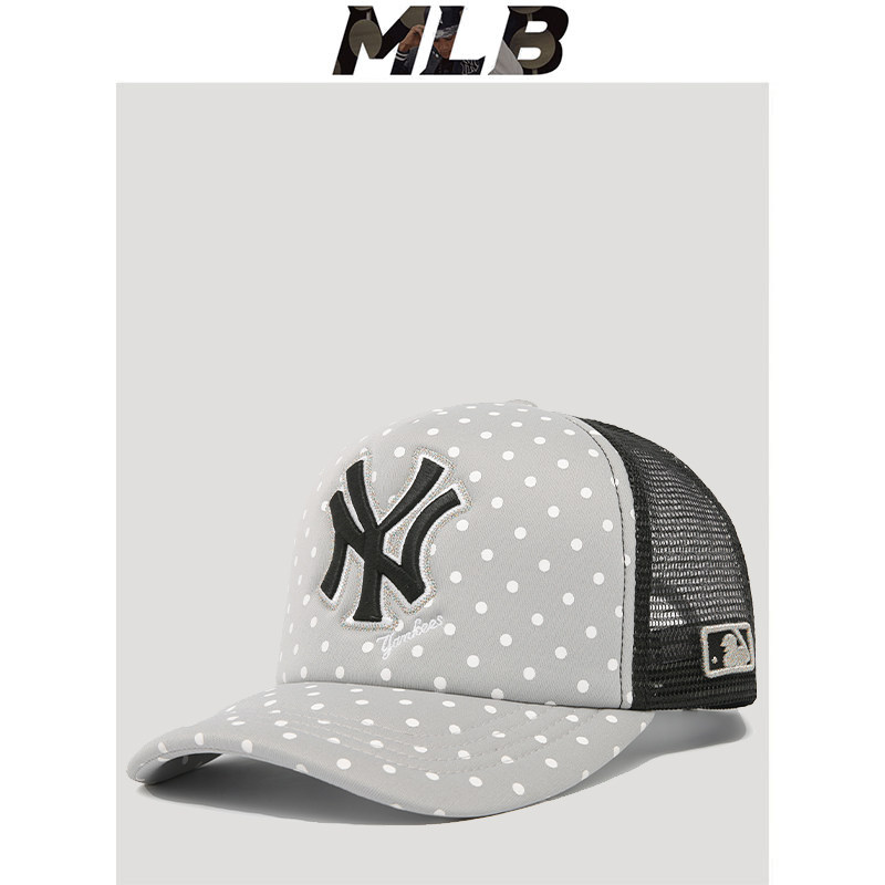 MLB鸭舌帽女显脸小出游弯檐休闲网帽字母专柜夏季高级灰NY棒球帽