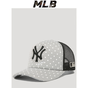 MLB鸭舌帽女显脸小出游弯檐休闲网帽字母专柜夏季高级灰NY棒球帽