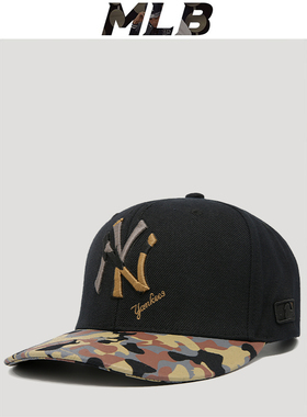 mlb棒球帽男女春秋黑色迷彩NY帽子弯檐专柜正品百搭洋基队鸭舌帽