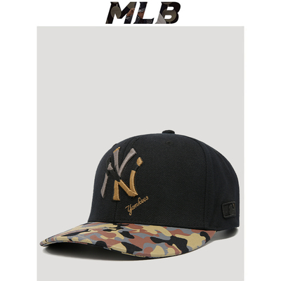 mlb棒球帽男女春秋黑色迷彩NY帽子弯檐专柜正品百搭洋基队鸭舌帽
