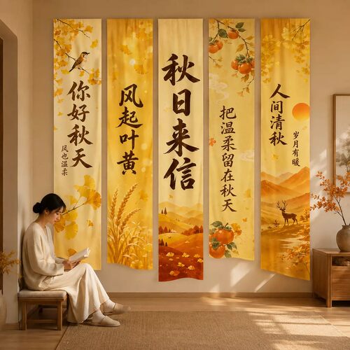 秋天季挂布条幅店铺商场拍照场景谢谢装饰橱窗背景墙节日布置道具