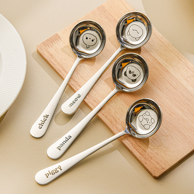 MUJIN卡通316不锈钢圆头大汤勺食品级勺子儿童家用饭勺平底深汤匙