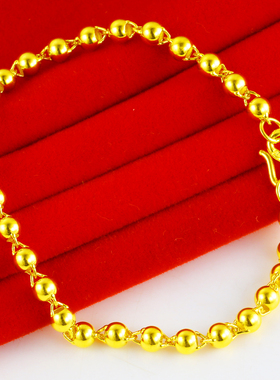 黄金手链9999足金女款转运珠沙面光面素金珠珠链纯金手饰按克