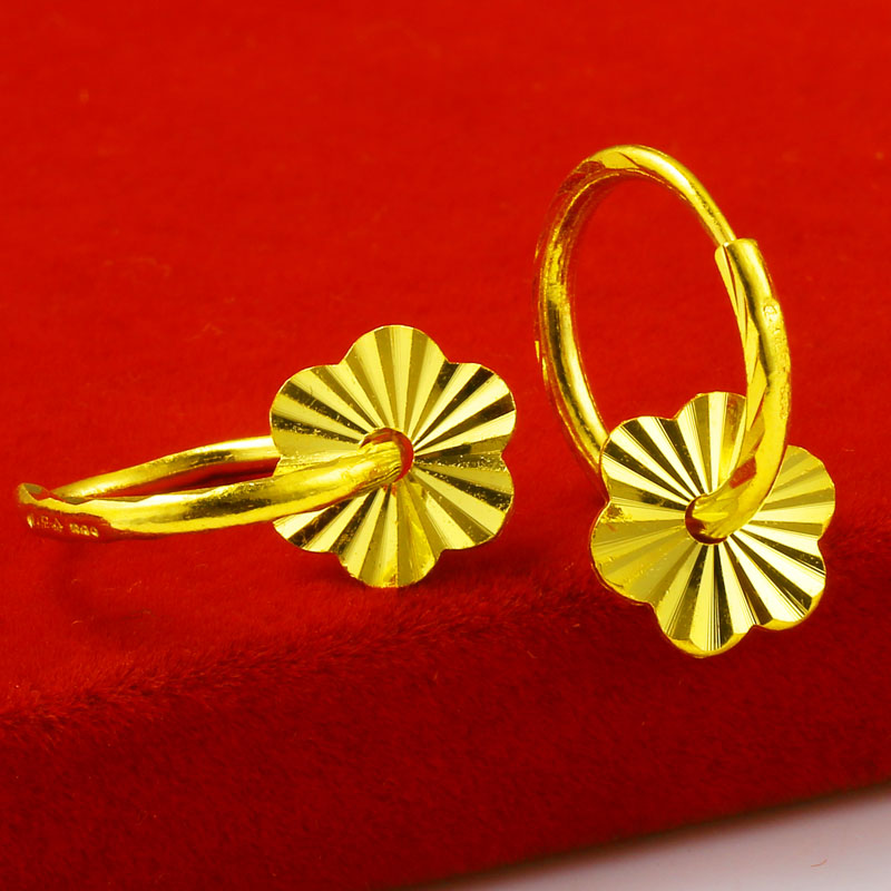 黄金耳环9999足金耳饰女款真金梅花耳圈纯金耳环送妈妈按克重