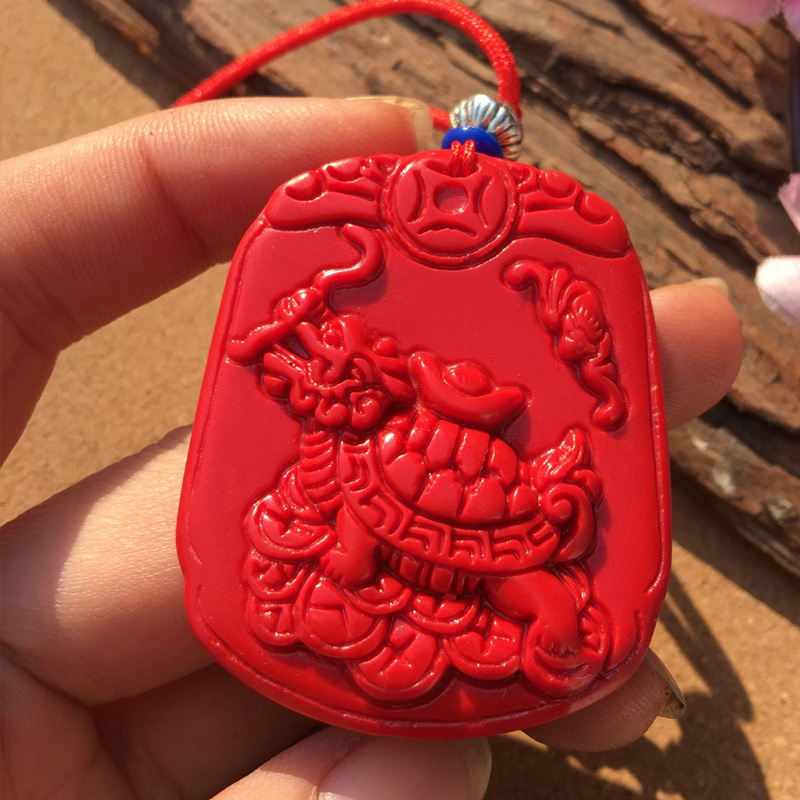 原色朱砂龙龟玄武献宝吊坠福龙龟本命年情侣挂件龙头长兽龟玉项链