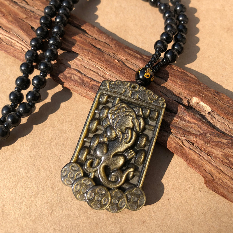 天然黑曜石能打会算吊坠金曜石算盘貔貅有求必应挂件男女随身
