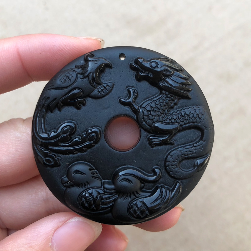 比翼增缘黑曜石吉祥物随身吊坠鸳鸯男女礼物项链挂件