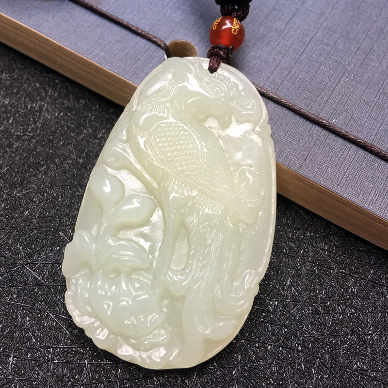 新疆和田玉凤凰吊坠男女款天然玉石朱雀有凤来仪项链挂件饰品凤凰