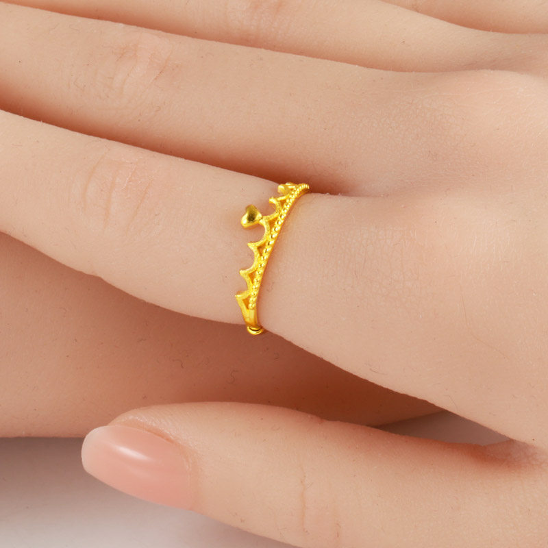 纯黄金戒指女款9999足金真金女王皇冠戒子结婚纯金饰品送女友