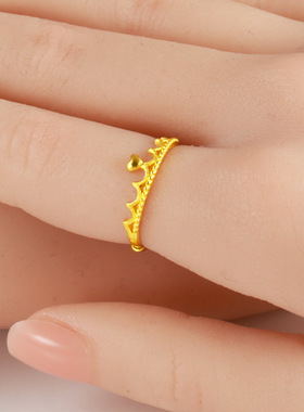 纯黄金戒指女款9999足金真金女王皇冠戒子结婚纯金饰品送女友