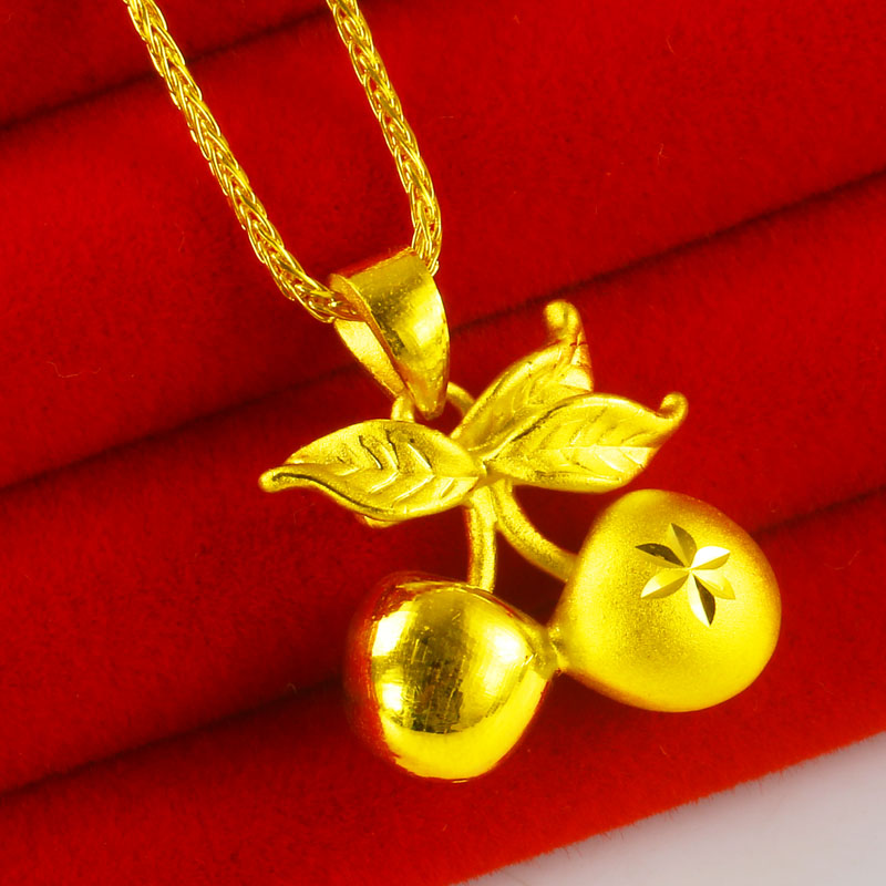 黄金项链吊坠9999足金套链樱桃坠子女款时尚挂坠纯金首饰按克