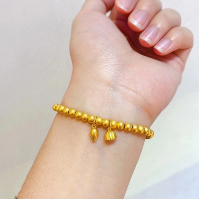 古法黄金传承手链999足金莲蓬荷花手镯女款纯金珠珠手环礼物