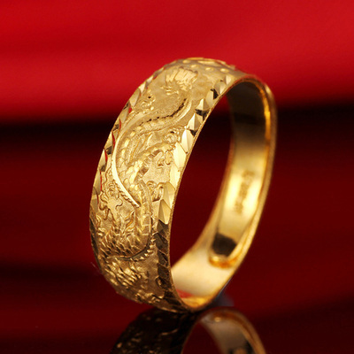 黄金戒指9999足金男款真金扳指素金龙纹生肖龙戒送老公年轻人