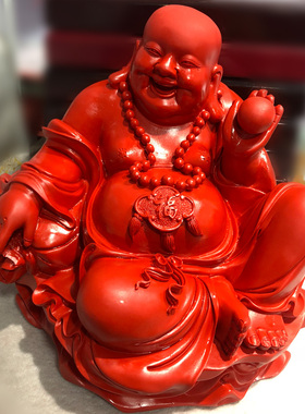 天然帝王红朱砂大肚笑佛摆件室内客厅平安护身赐福弥勒佛供奉风水