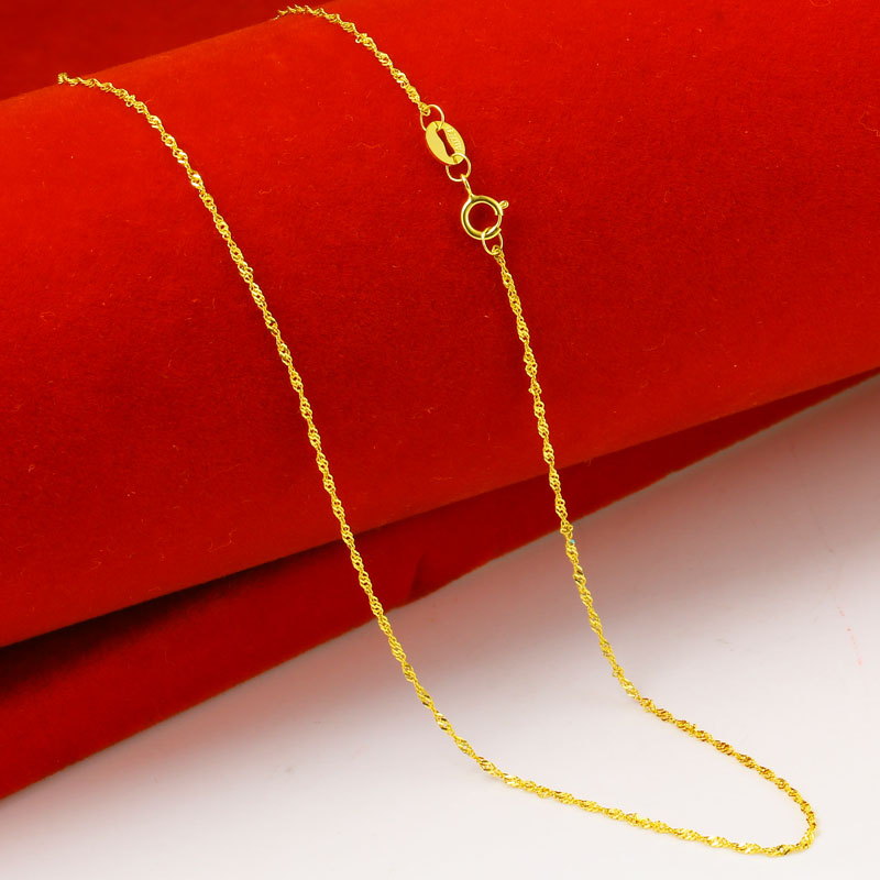 黄金项链女款18k金链子AU750彩金水波链细款锁骨链玫瑰金送礼