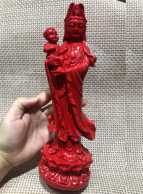 朱砂红南海观音菩萨佛像家居摆件幸福观世音观音送子送子观音旺子