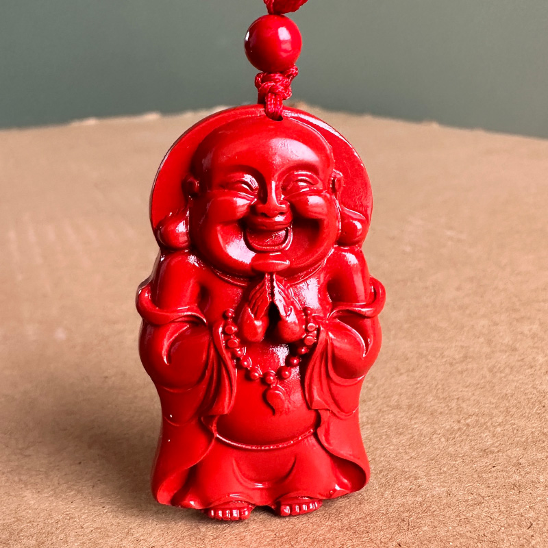 帝王红朱砂阿弥陀佛吊坠正面站款大肚佛珠双手合十佛公挂件女款礼