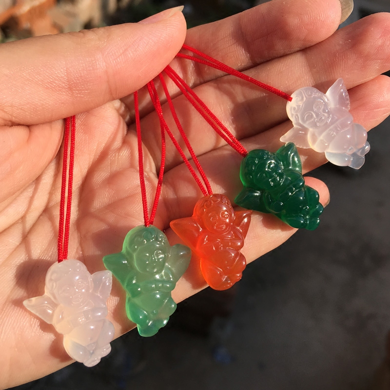 天然玉髓玛瑙爱神丘比特天使吊坠 宝宝儿童款守护神玉佩项链礼物