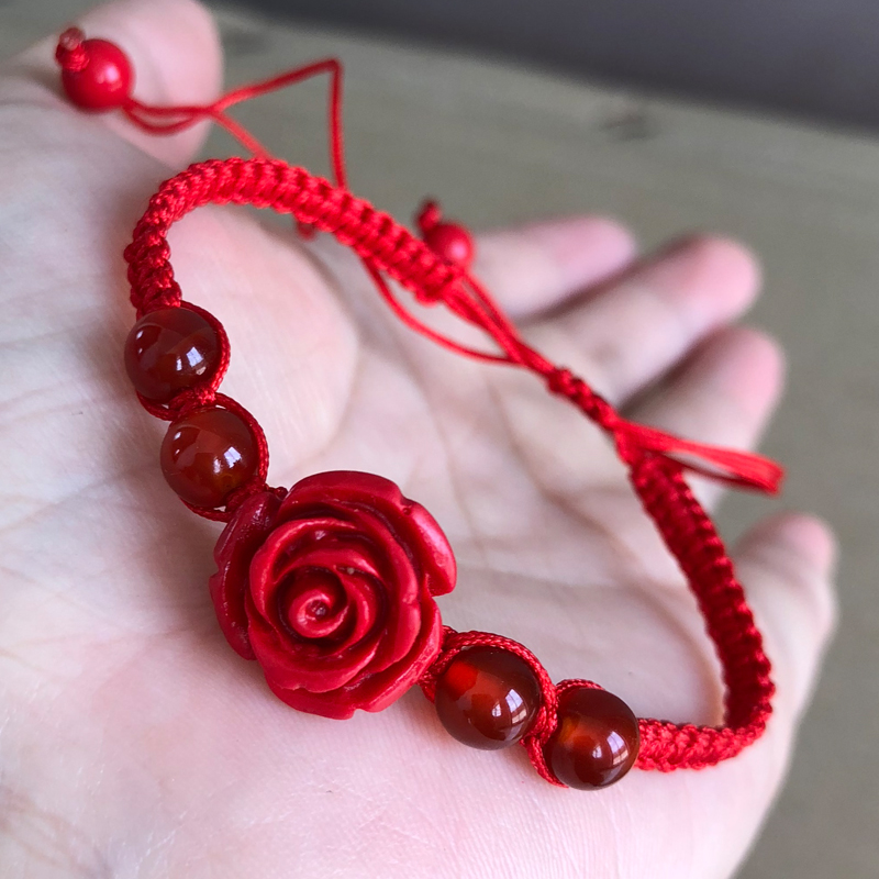 玫瑰花手链女简约手镯旺缘分学生闺蜜水晶手饰品生日礼物送女友