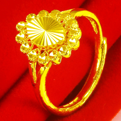 黄金戒指9999足金女款纯金指环显大菱形真金女神节送老婆按克