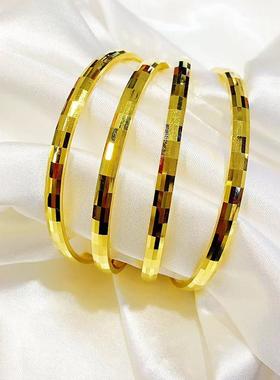 5D硬金黄金镭射手镯马赛克手镯手链999足金时尚简约手镯子女送礼