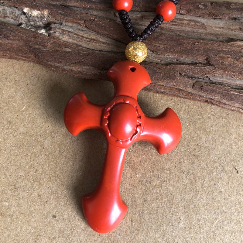 天然红高含量辰砂朱砂十字吊坠男女光面十字挂件礼物平安挂坠