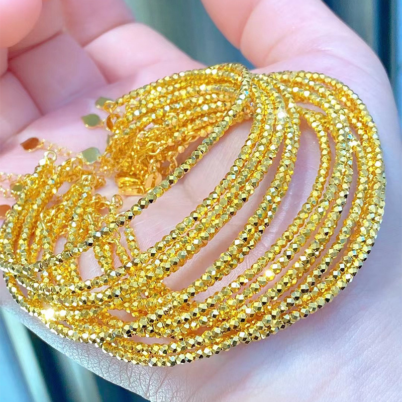 5G黄金手链女999足金蹦迪镭射时尚手镯方形珠珠可调节手链送女友