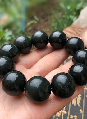 玉见美玉 新疆和田青玉圆珠手链 男女款玉石圆佛珠手饰送证书