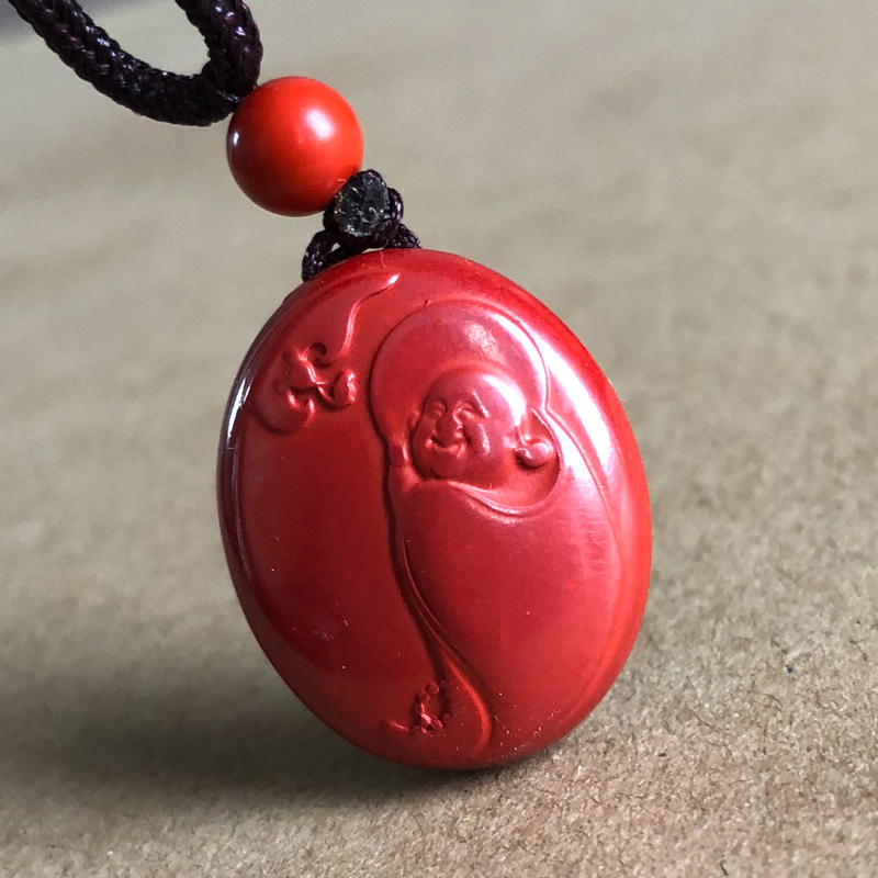 朱砂佛公吊坠随身六字真言卍字护身挂件本命年男女儿童笑佛项链