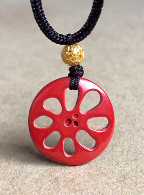 朱砂镂空莲藕片吊坠挂件莲菜项链遇玉玉佩男女送礼锁骨链创意坠子