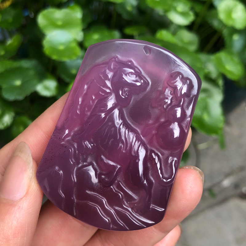 天然玛瑙玉髓帝王紫老虎吊坠生肖上山虎挂件玉佩属相虎男女款玉坠